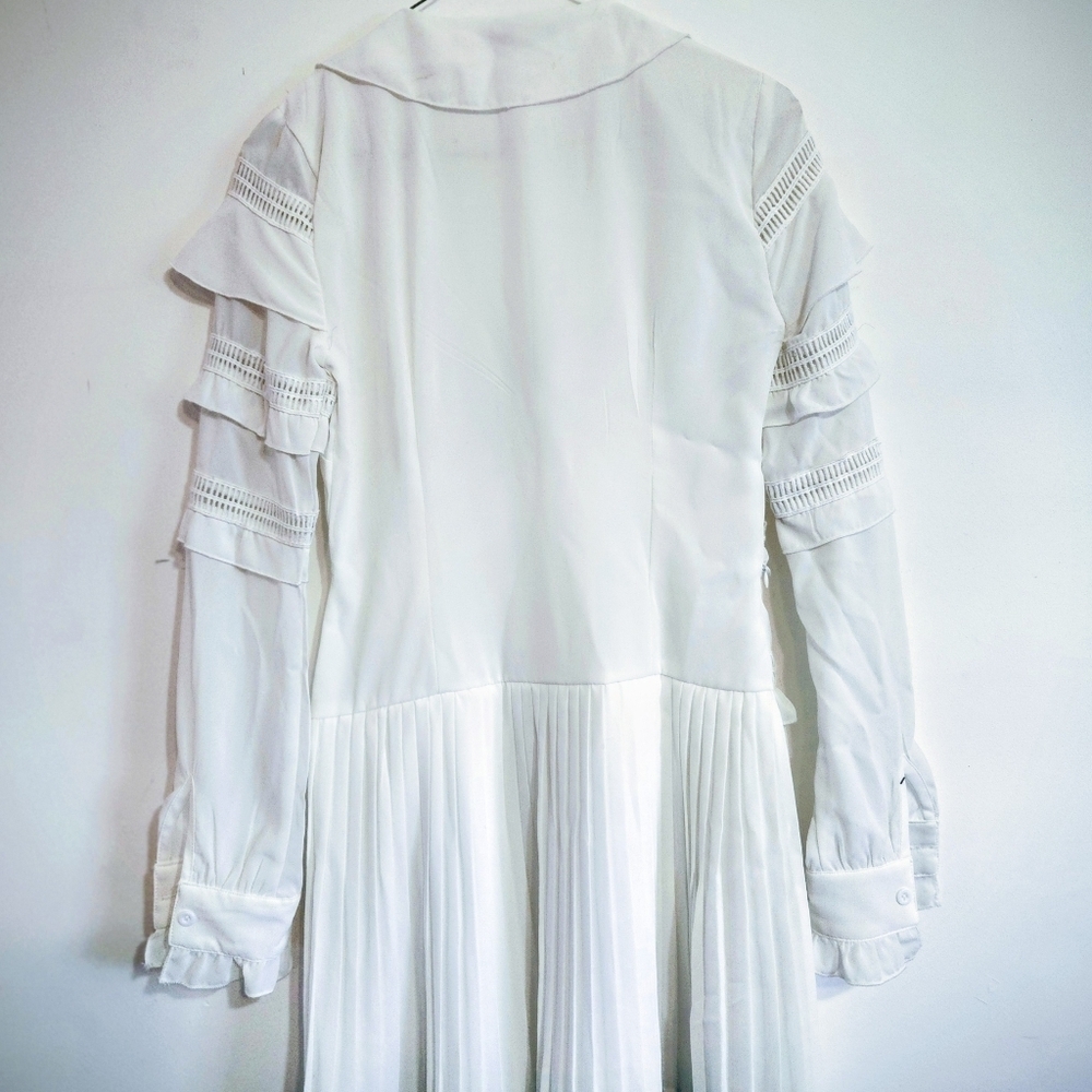 Romantic white dress NEW ruffled cutout details and pleated skirt. Shabby CHIC S - Picture 6 of 13